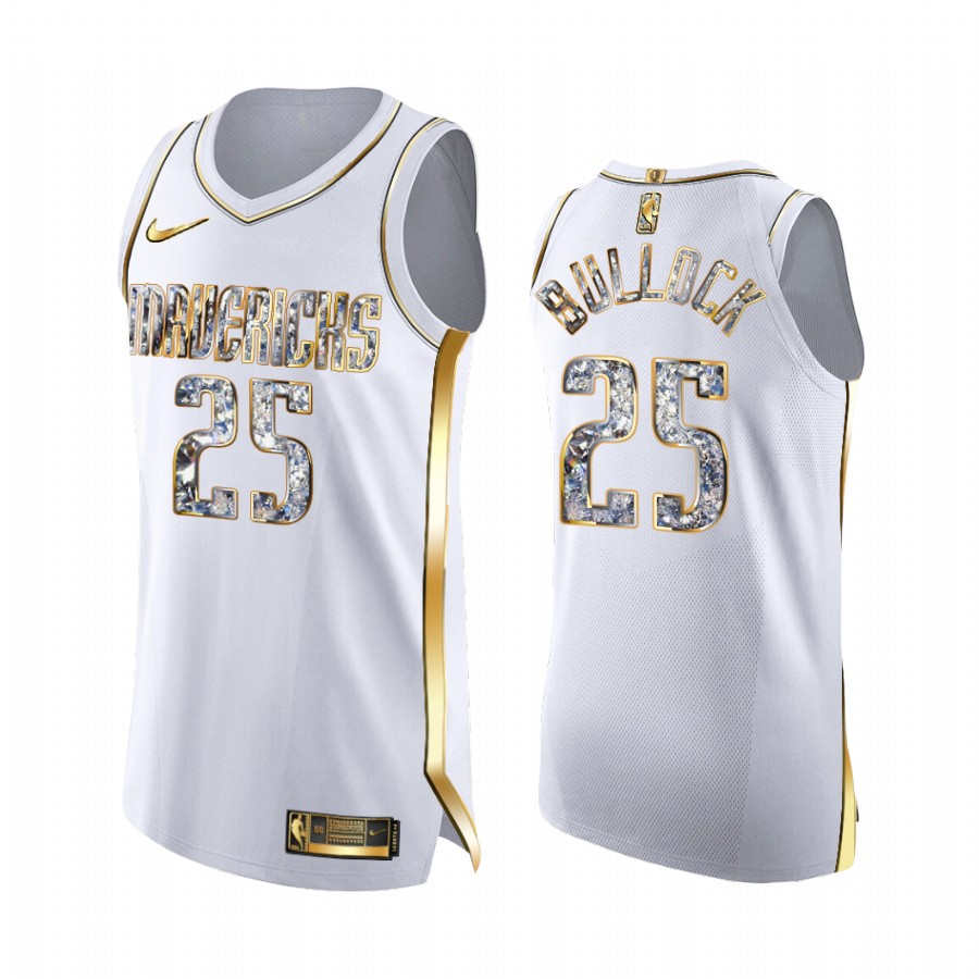 Reggie Bullock Mavericks #25 2022 NBA Playoffs Jersey White Diamond Edition