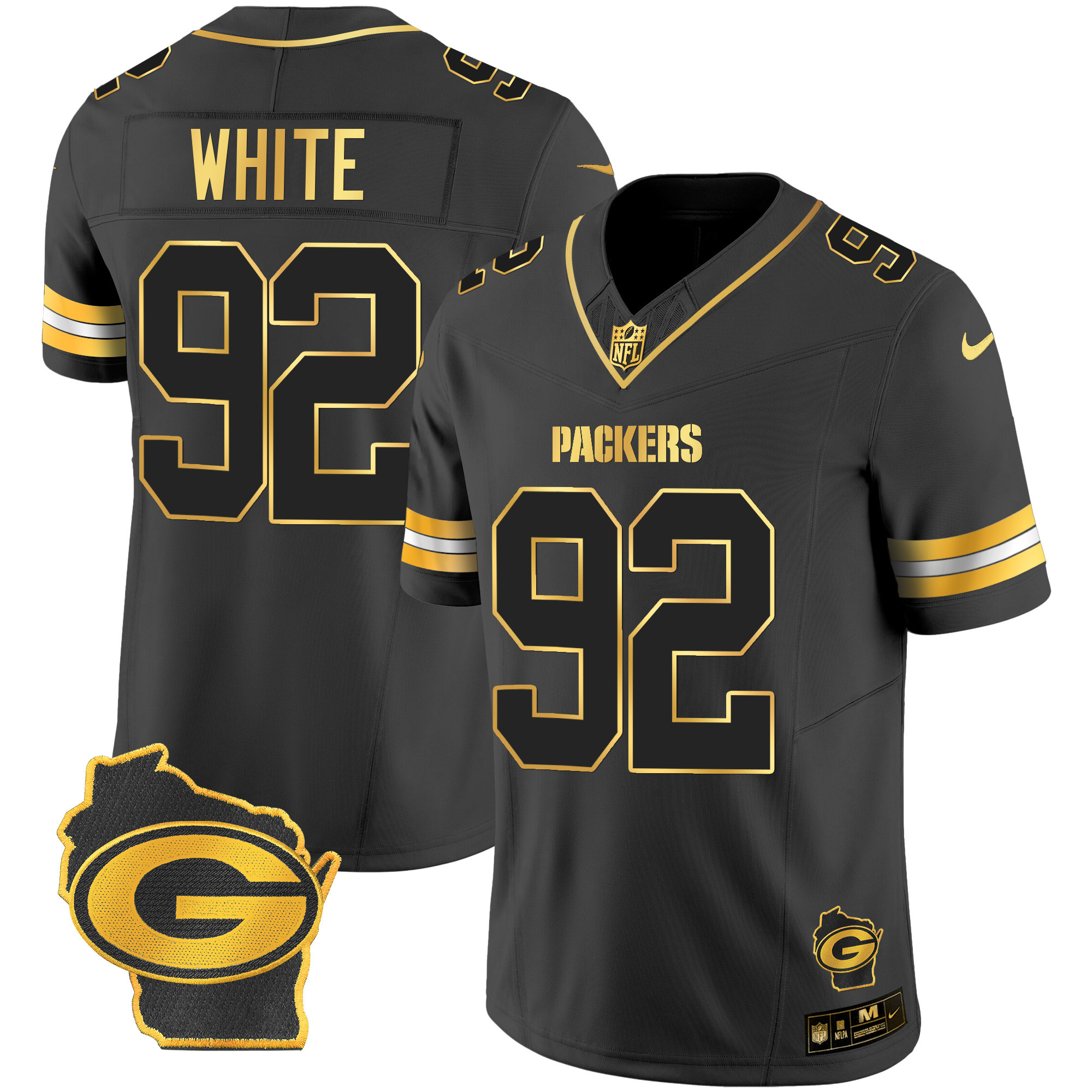 Reggie White Men's Green Bay Packers Home Patch Gold Vapor Black Gold Jersey - All Stitched 