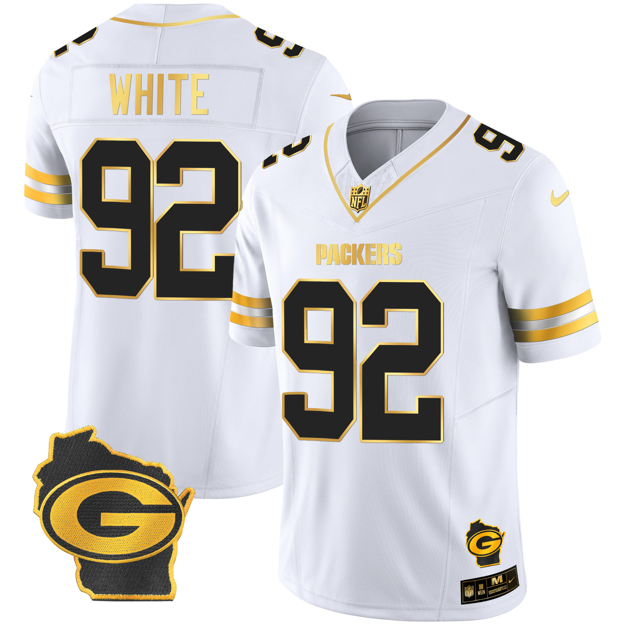 Reggie White Men's Green Bay Packers Home Patch Gold Vapor White Gold Jersey - All Stitched 
