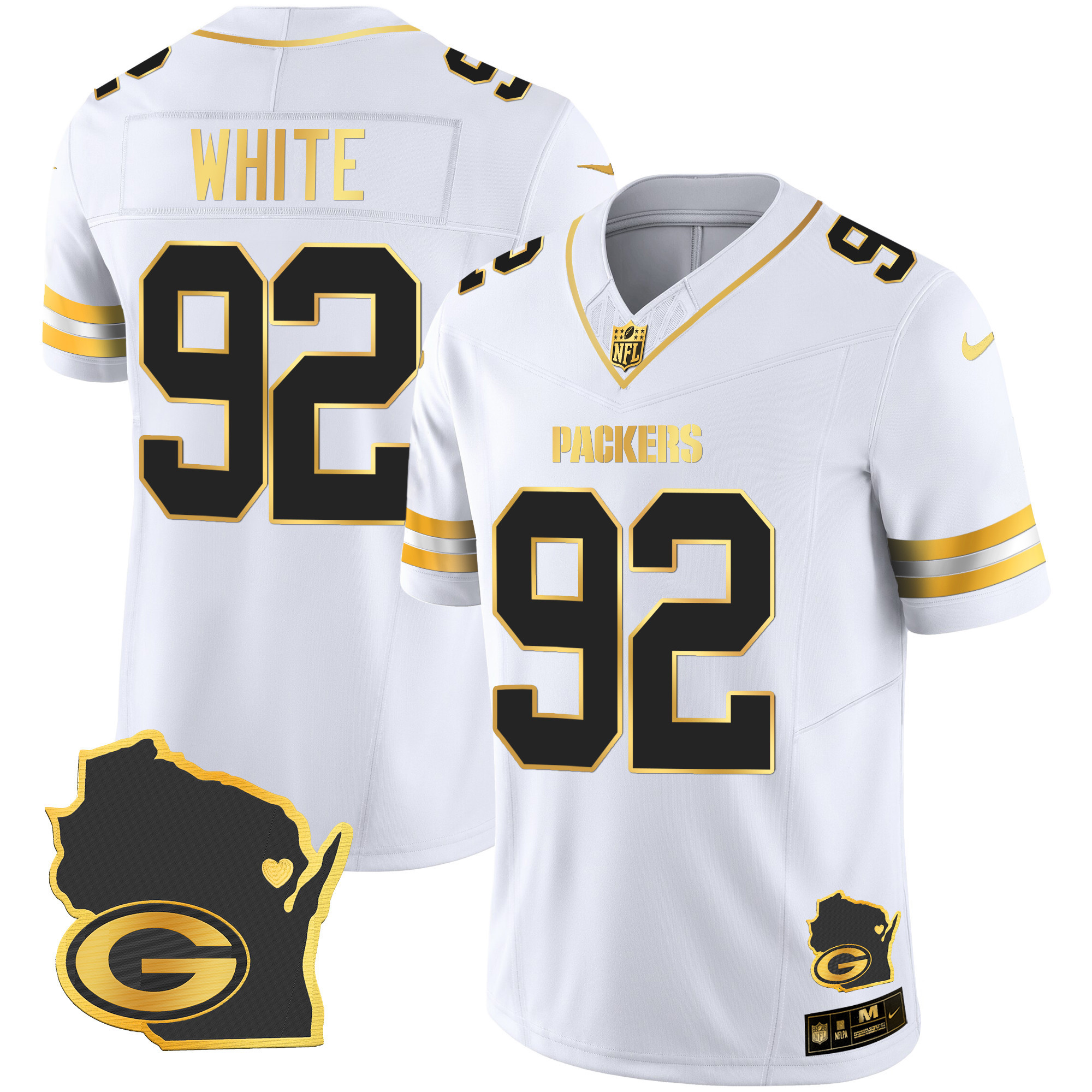 Reggie White Men's Green Bay Packers Home Patch Gold Vapor White Gold Jersey - All Stitched 