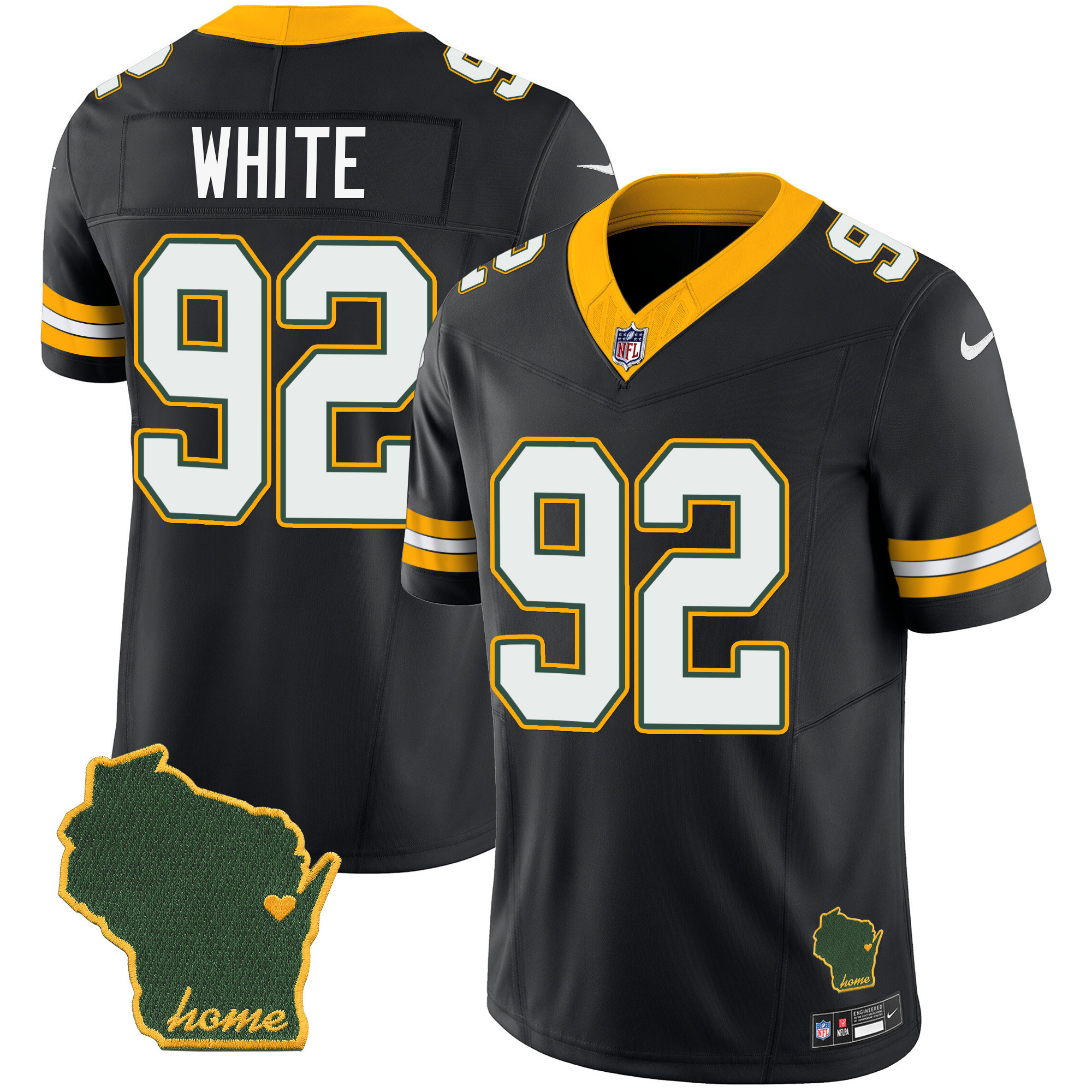 Reggie White Men's Green Bay Packers Home Patch Vapor Black Jersey - All Stitched 