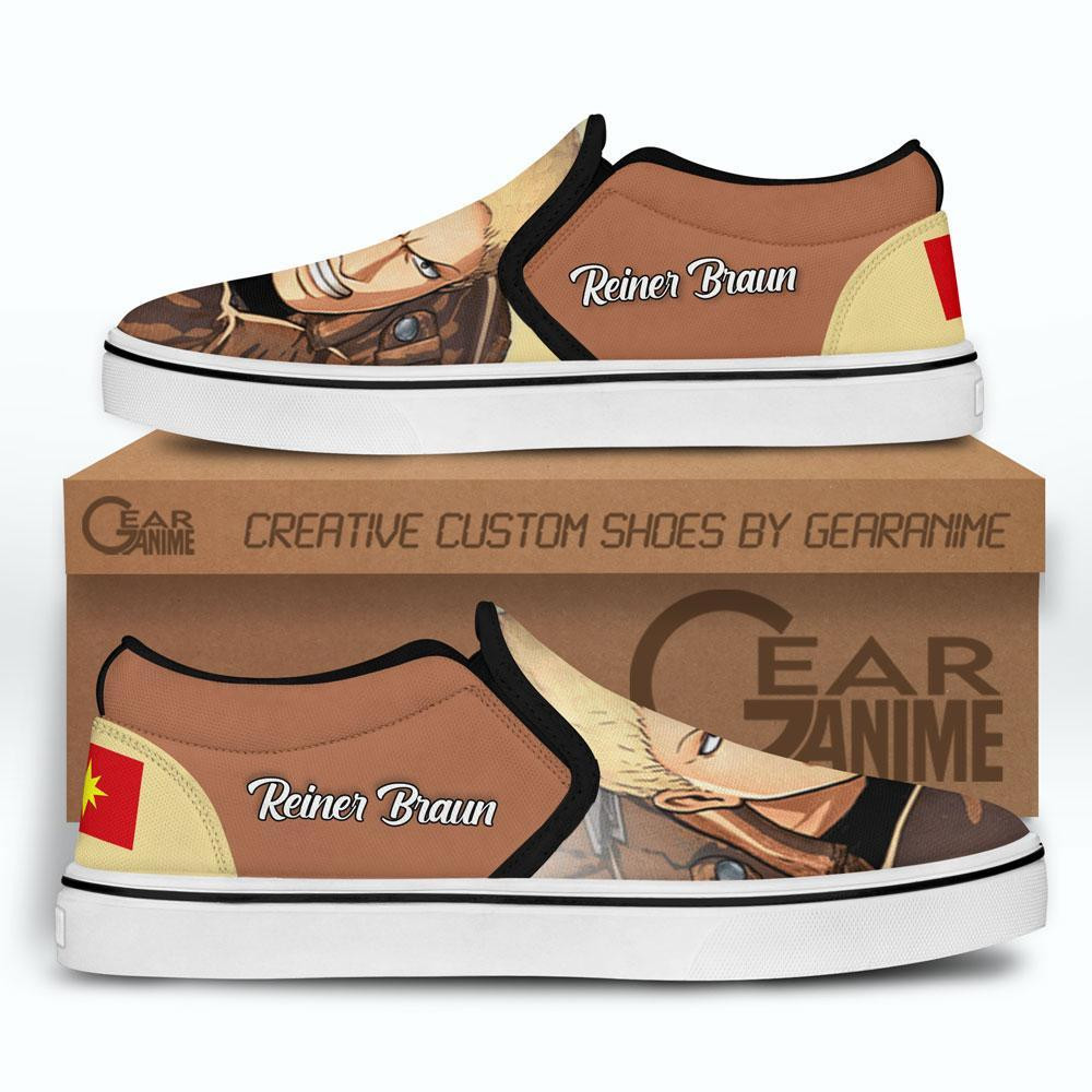 Reiner Braun Armored Titan Slip-On Shoes Canvas Custom Anime Attack On Tian Shoes
