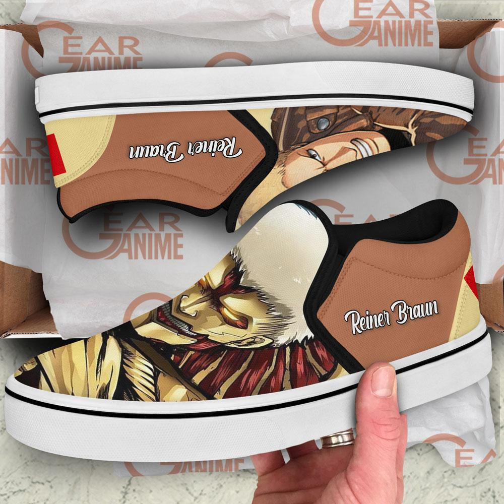 Reiner Braun Armored Titan Slip-On Shoes Canvas Custom Anime Attack On Tian Shoes