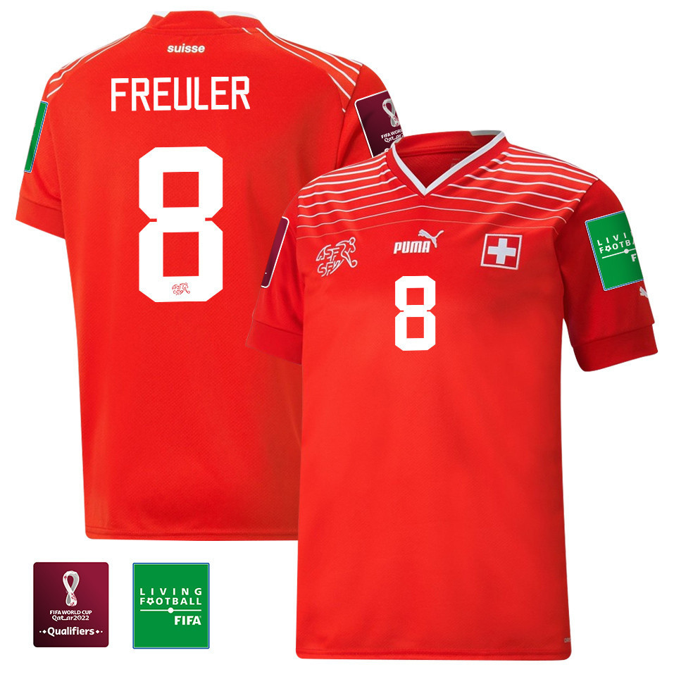 Remo Freuler 8 Switzerland National Team FIFA World Cup Qatar 2022 Patch – Home Men Soccer Jersey