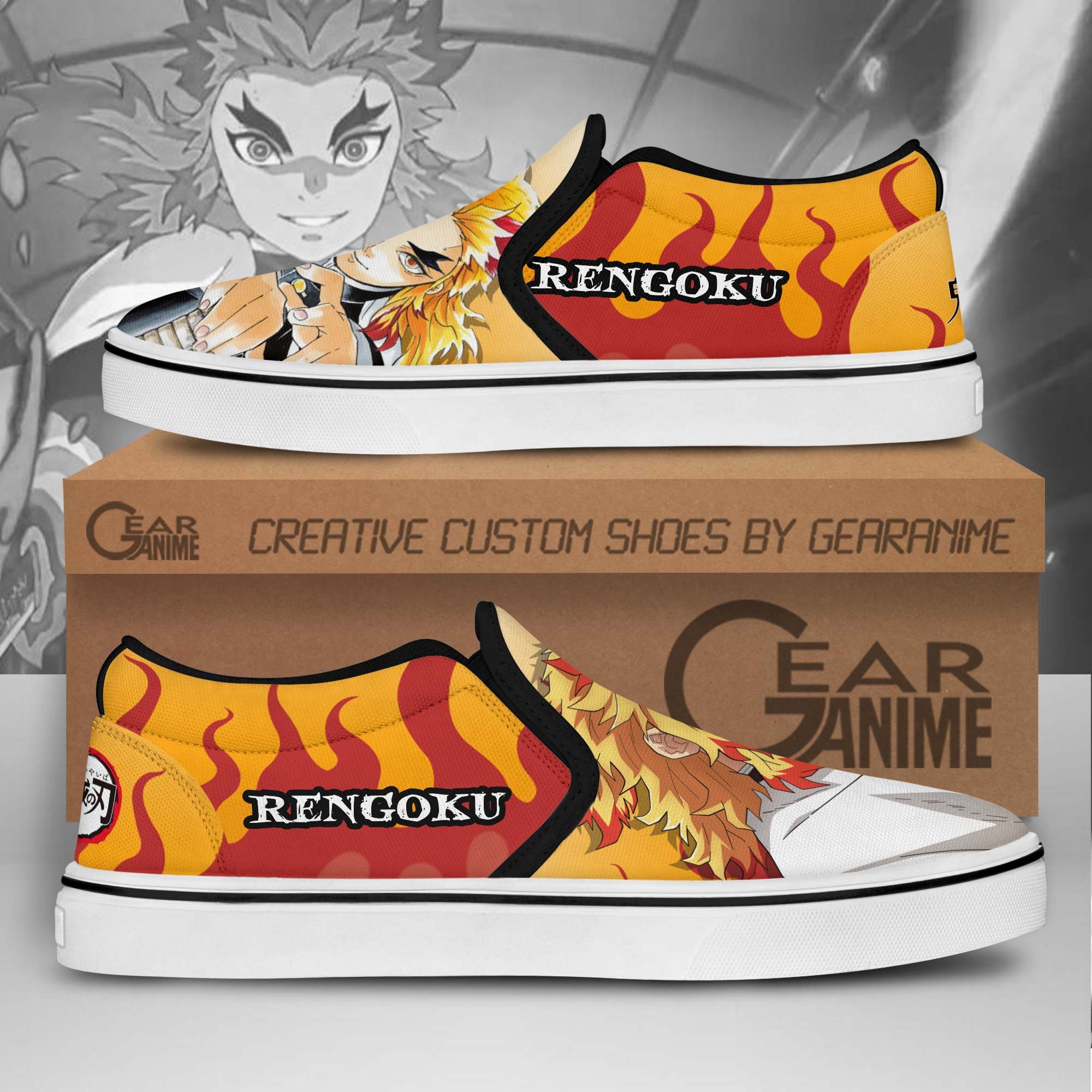 Rengoku Slip-On Shoes Canvas Demon Slayer Custom Anime Shoes
