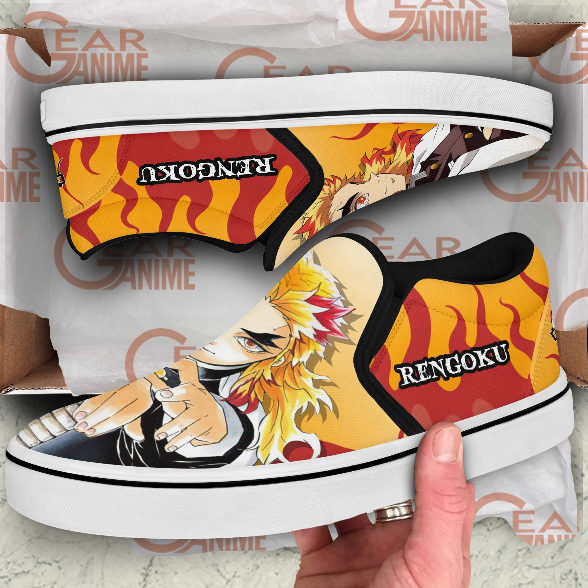 Rengoku Slip-On Shoes Canvas Demon Slayer Custom Anime Shoes