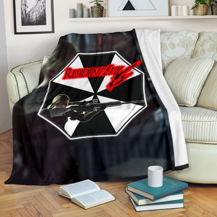 Resident Evil Game Fleece Black White Umbrella Corporation Blonde Girl Fleece Blanket