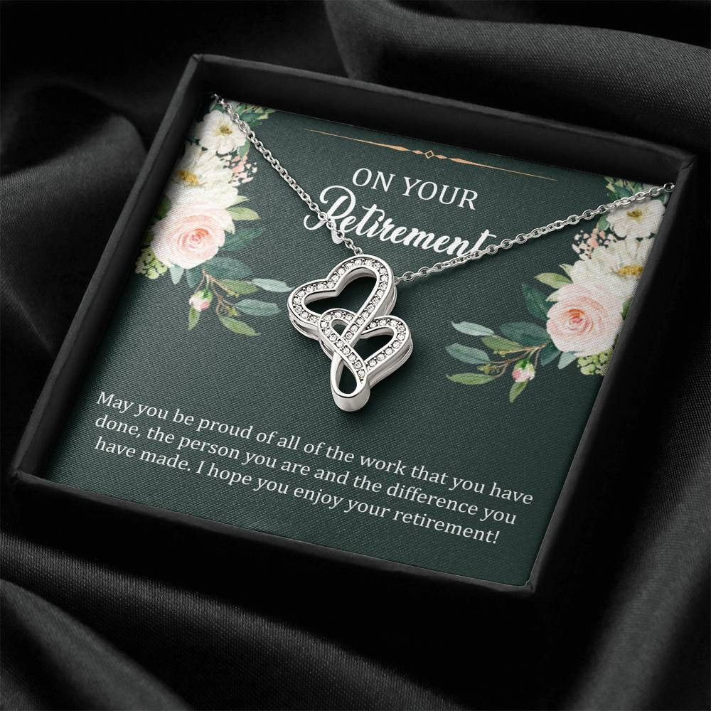 Retirement Gifts, Be Proud, Happy Retirement Double Heart Necklace For Women, Retirement Party Favor From Friends Coworkers