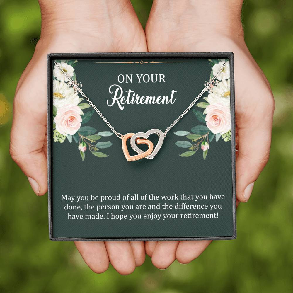 Retirement Gifts, Be Proud, Happy Retirement Interlocking Heart Necklace For Women, Retirement Party Favor From Friends Coworkers