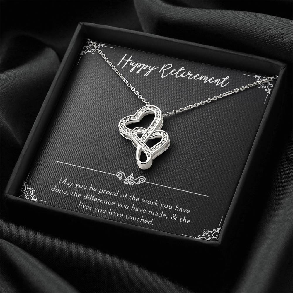 Retirement Gifts, Be Proud Of Your Work, Happy Retirement Double Heart Necklace For Women, Retirement Party Favor From Friends Coworkers