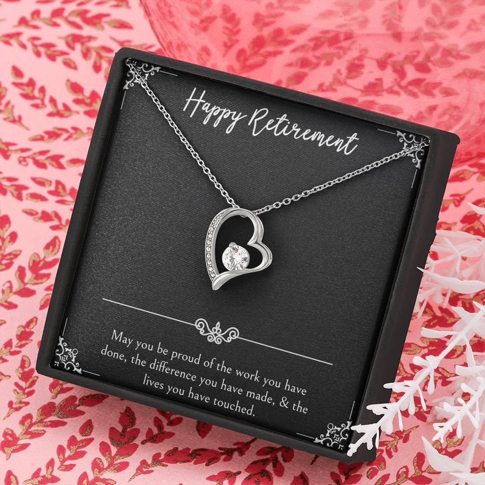 Retirement Gifts, Be Proud Of Your Work, Happy Retirement Forever Love Heart Necklace For Women, Retirement Party Favor From Friends Coworkers