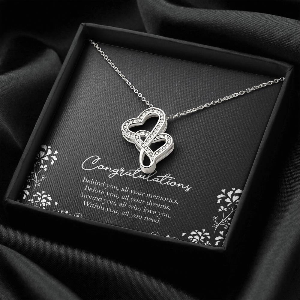 Retirement Gifts, Behind You, Happy Retirement Double Heart Necklace For Women, Retirement Party Favor From Friends Coworkers