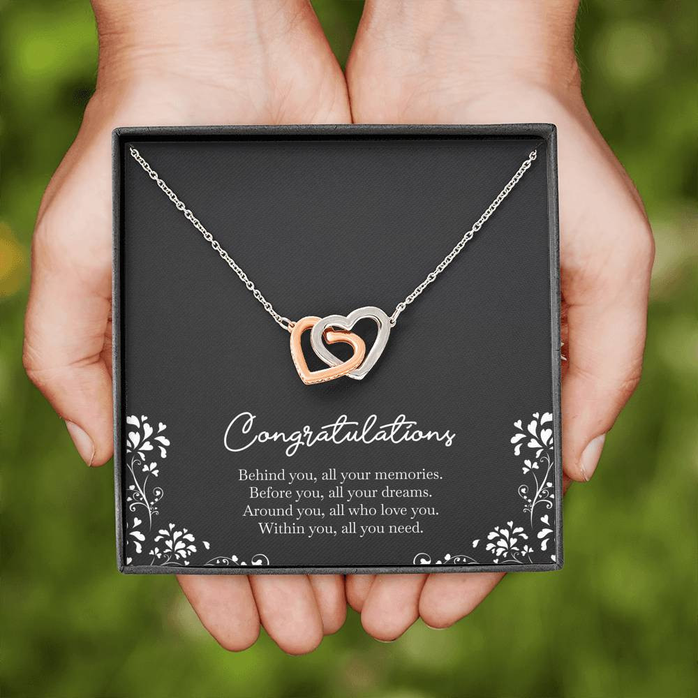 Retirement Gifts, Behind You, Happy Retirement Interlocking Heart Necklace For Women, Retirement Party Favor From Friends Coworkers