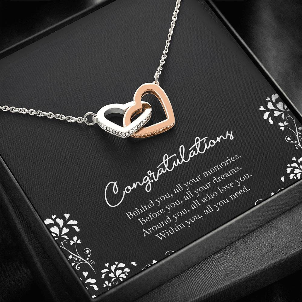 Retirement Gifts, Behind You, Happy Retirement Interlocking Heart Necklace For Women, Retirement Party Favor From Friends Coworkers