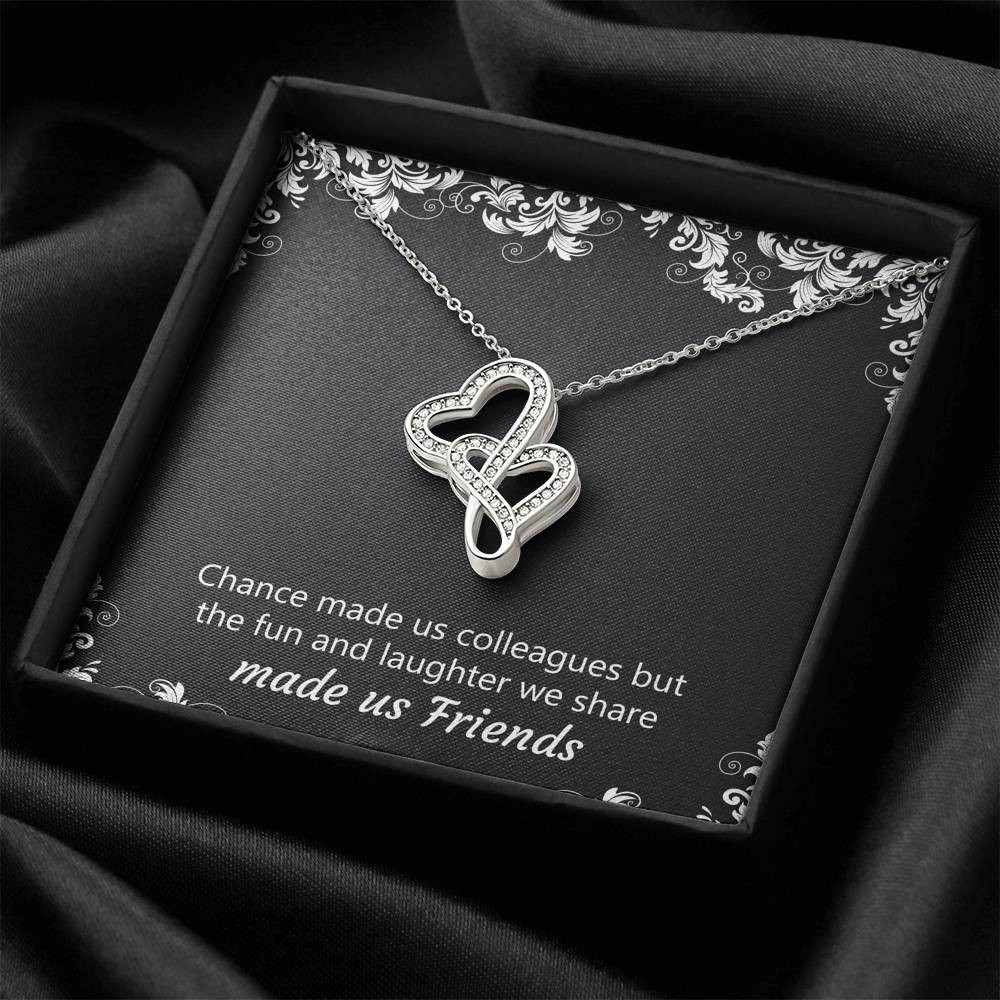 Retirement Gifts, Chance Made Us Colleagues, Happy Retirement Double Heart Necklace For Women, Retirement Party Favor From Coworkers