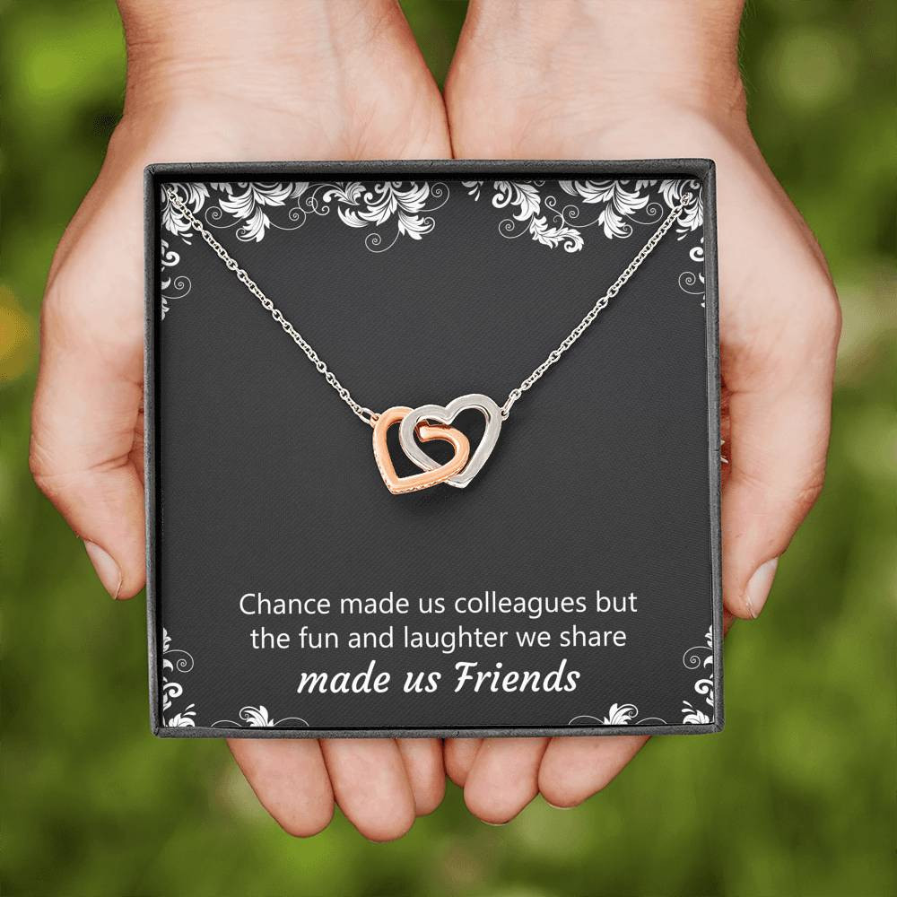 Retirement Gifts, Chance Made Us Colleagues, Happy Retirement Interlocking Heart Necklace For Women, Retirement Party Favor From Coworkers