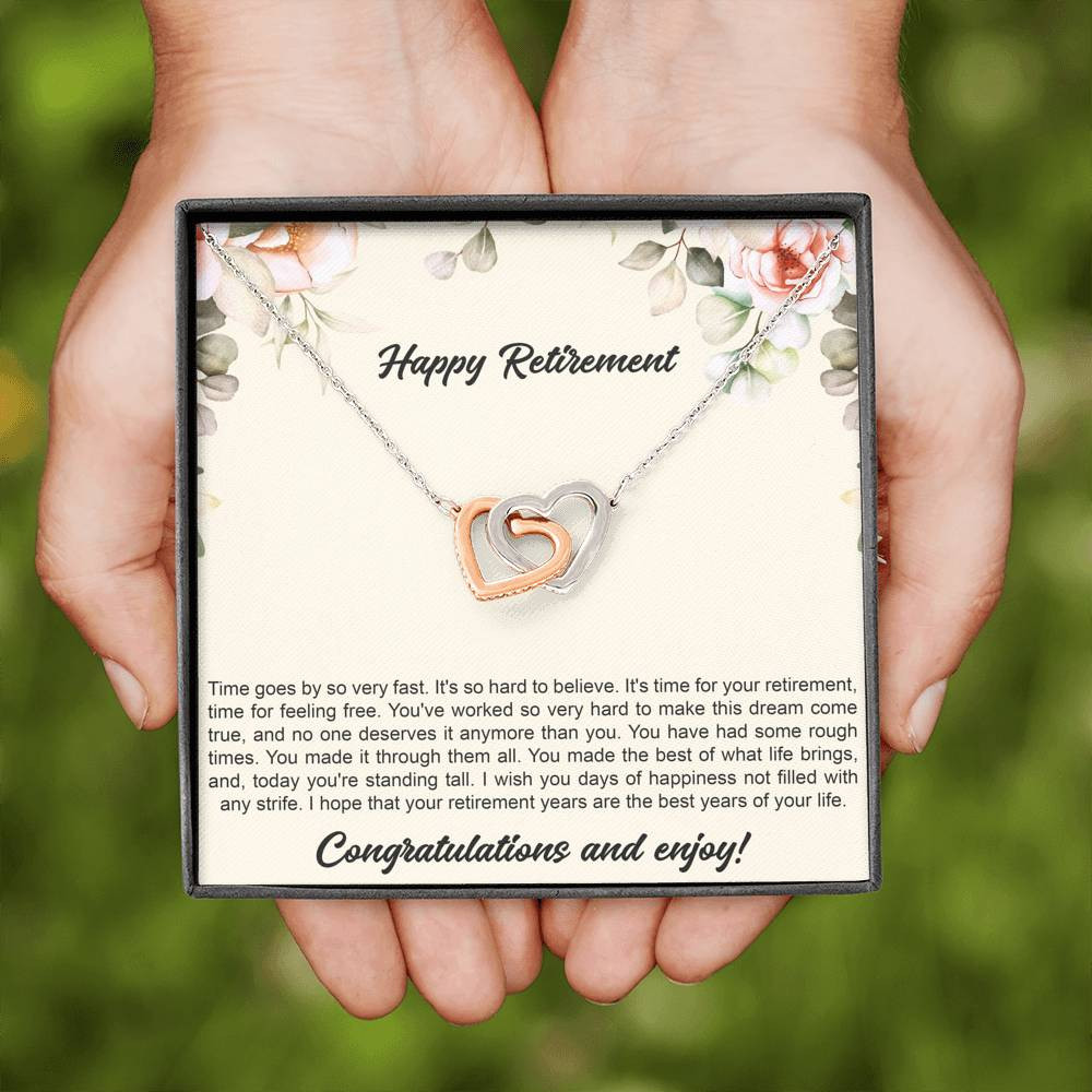 Retirement Gifts, Congratulations, Happy Retirement Interlocking Heart Necklace For Women, Retirement Party Favor From Friends Coworkers