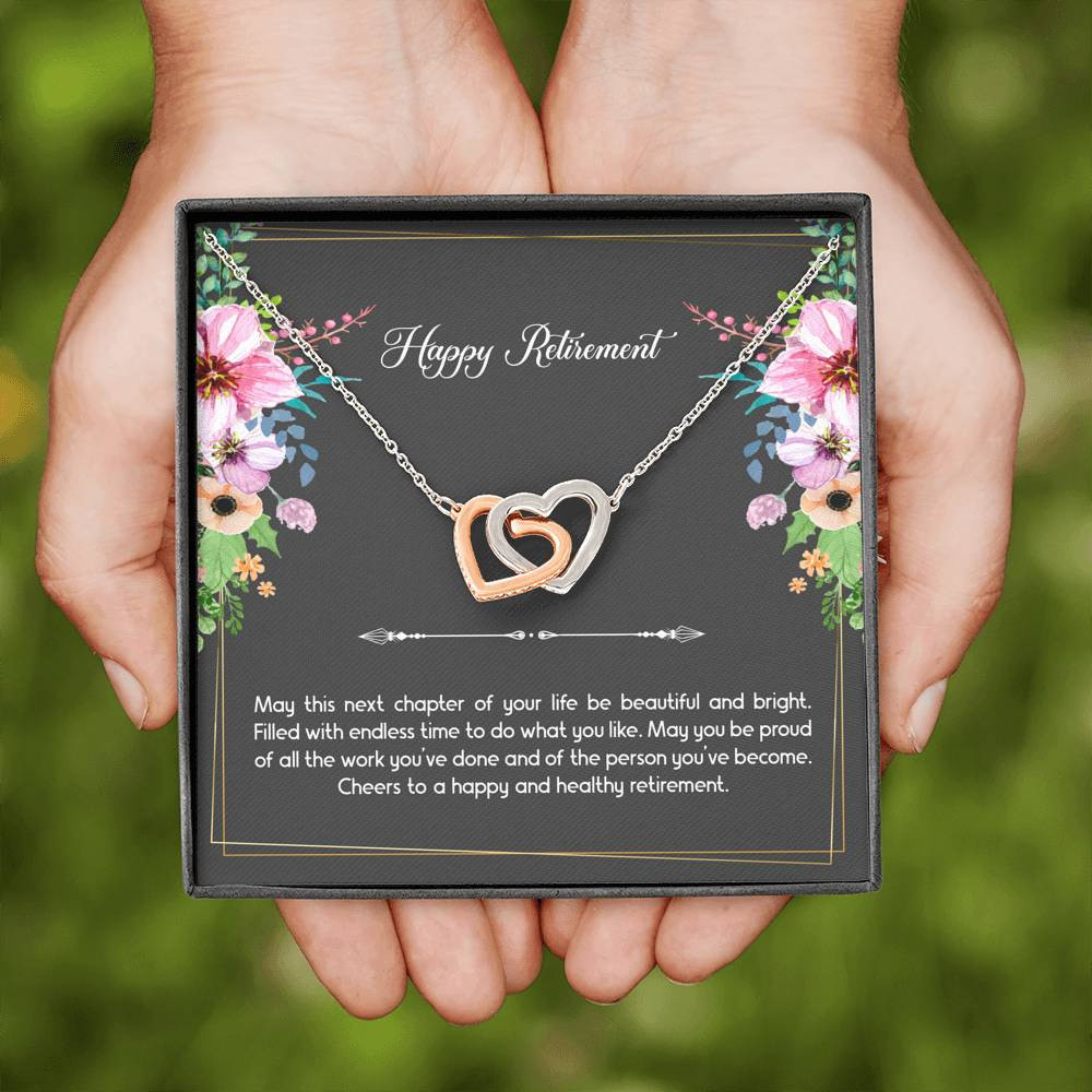 Retirement Gifts, Do What You Like, Happy Retirement Interlocking Heart Necklace For Women, Retirement Party Favor From Friends Coworkers