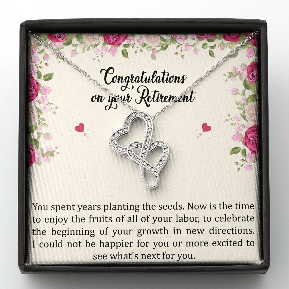 Retirement Gifts, Fruit of Your Labor, Happy Retirement Double Heart Necklace For Women, Retirement Party Favor From Friends Coworkers
