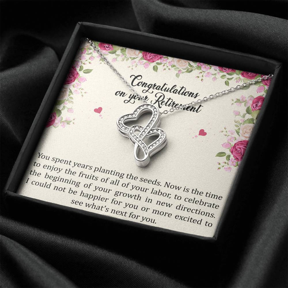 Retirement Gifts, Fruit of Your Labor, Happy Retirement Double Heart Necklace For Women, Retirement Party Favor From Friends Coworkers