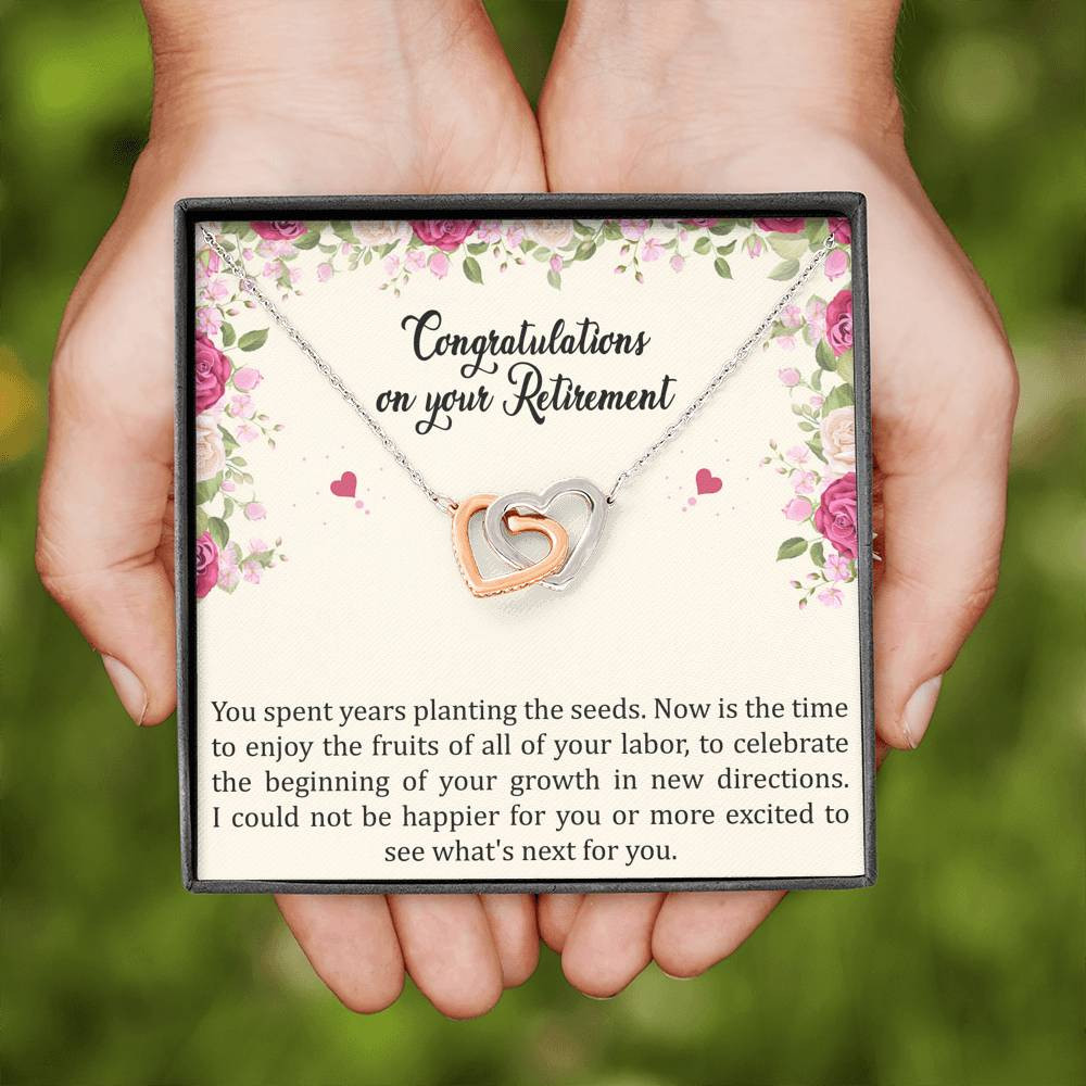 Retirement Gifts, Fruit of Your Labor, Happy Retirement Interlocking Heart Necklace For Women, Retirement Party Favor From Friends Coworkers