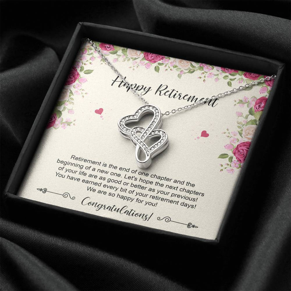 Retirement Gifts, Happy For You, Happy Retirement Double Heart Necklace For Women, Retirement Party Favor From Friends Coworkers