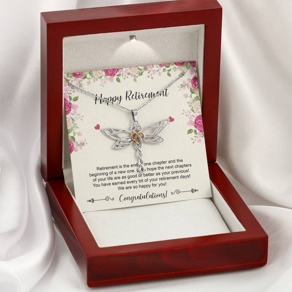 Retirement Gifts, Happy For You, Happy Retirement Dragonfly Necklace For Women, Retirement Party Favor From Friends Coworkers