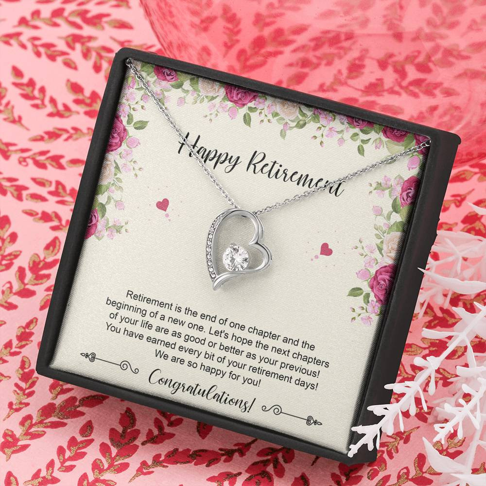 Retirement Gifts, Happy For You, Happy Retirement Forever Love Heart Necklace For Women, Retirement Party Favor From Friends Coworkers