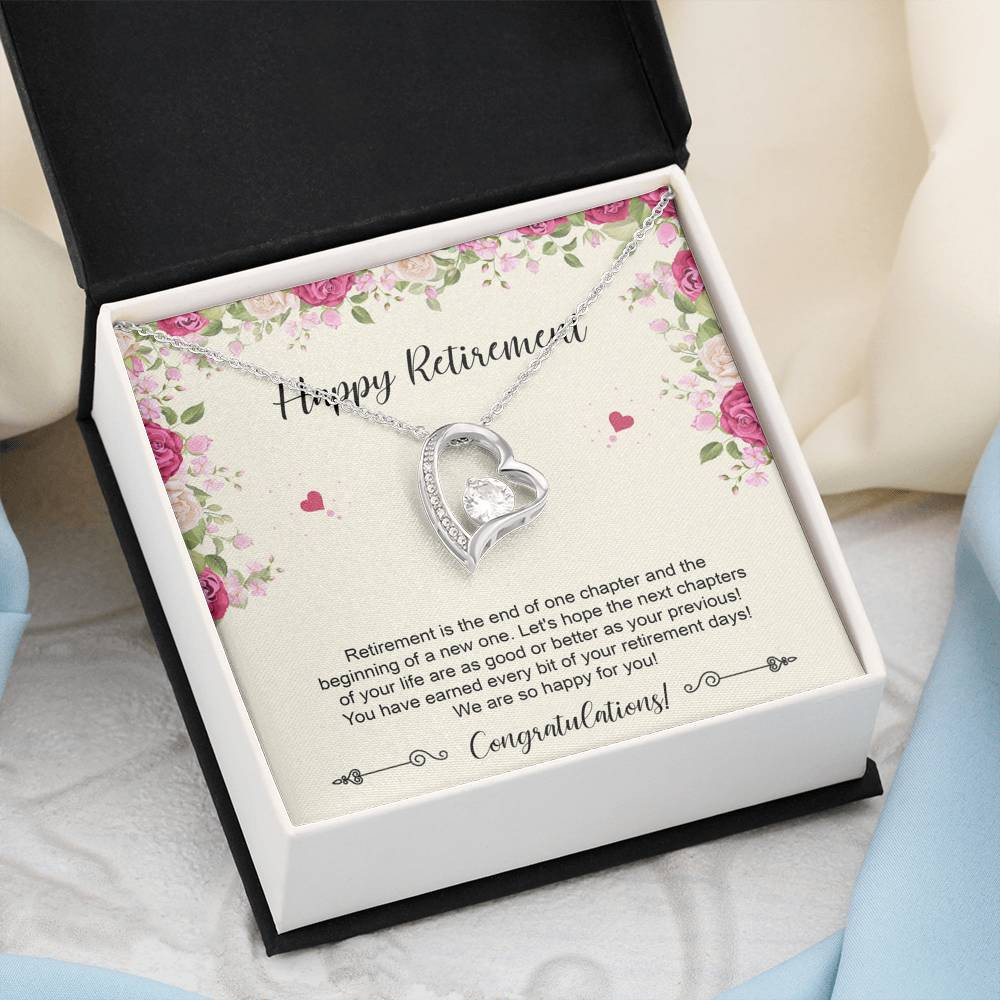 Retirement Gifts, Happy For You, Happy Retirement Forever Love Heart Necklace For Women, Retirement Party Favor From Friends Coworkers