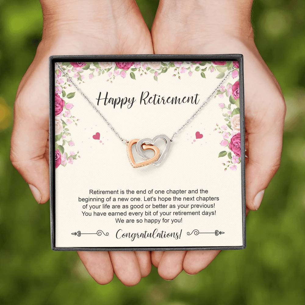 Retirement Gifts, Happy For You, Happy Retirement Interlocking Heart Necklace For Women, Retirement Party Favor From Friends Coworkers