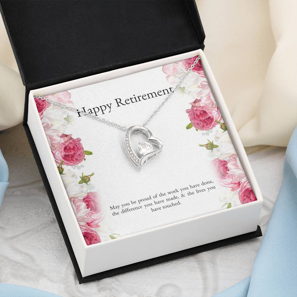 Retirement Gifts, Lives You Touched, Happy Retirement Forever Love Heart Necklace For Women, Retirement Party Favor From Friends Coworkers