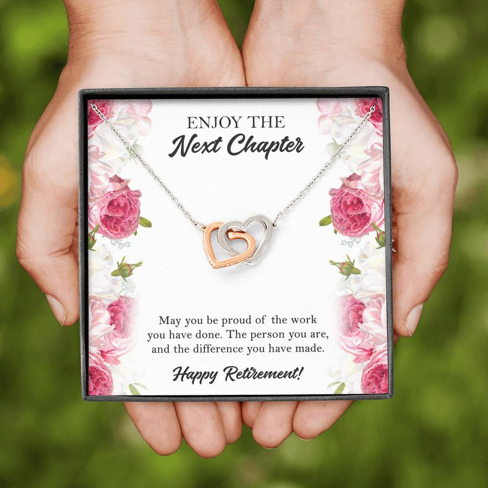 Retirement Gifts, Next Chapter, Happy Retirement Interlocking Heart Necklace For Women, Retirement Party Favor From Friends Coworkers