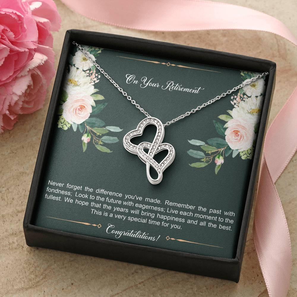 Retirement Gifts, Special Time, Happy Retirement Double Heart Necklace For Women, Retirement Party Favor From Friends Coworkers