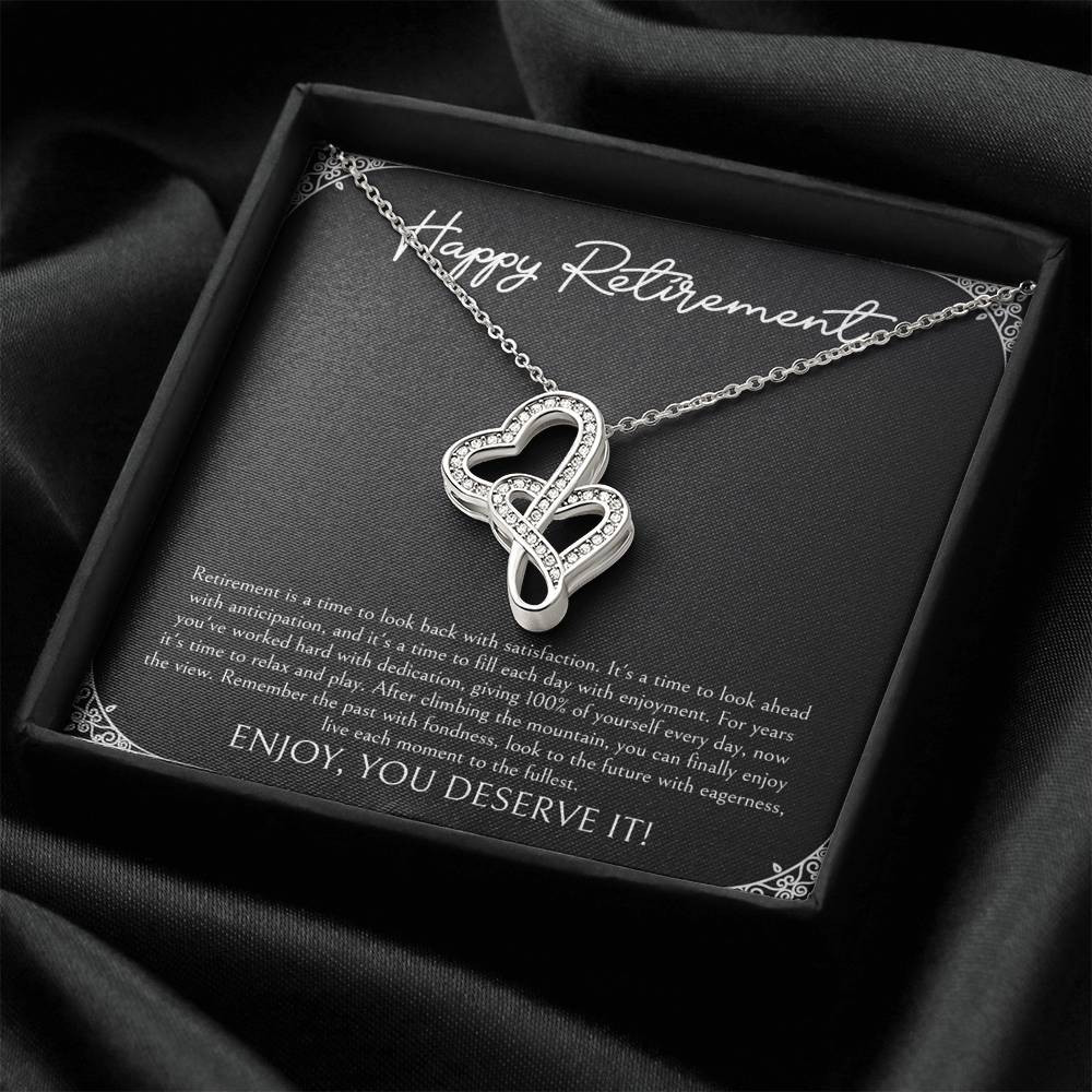 Retirement Gifts, Time To Relax, Happy Retirement Double Heart Necklace For Women, Retirement Party Favor From Friends Coworkers