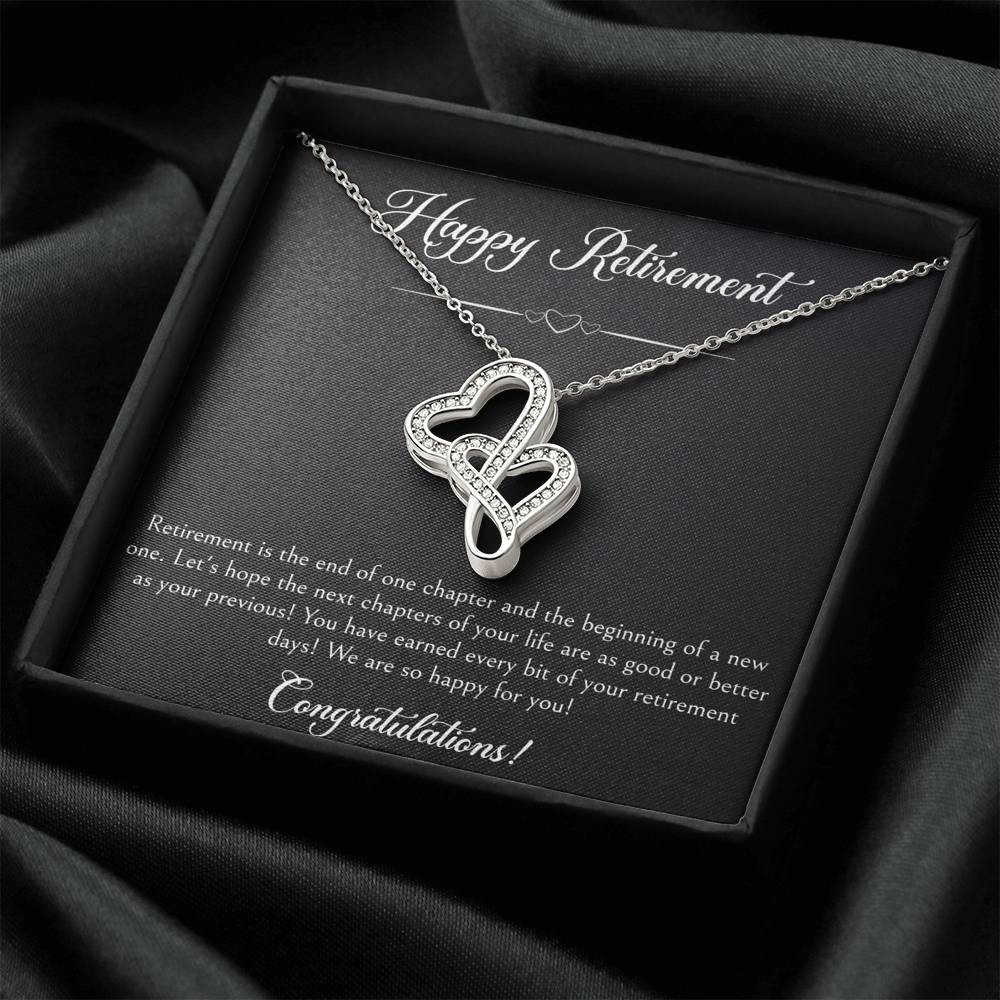 Retirement Gifts, Wishing You The Best, Happy Retirement Double Heart Necklace For Women, Retirement Party Favor From Friends Coworkers