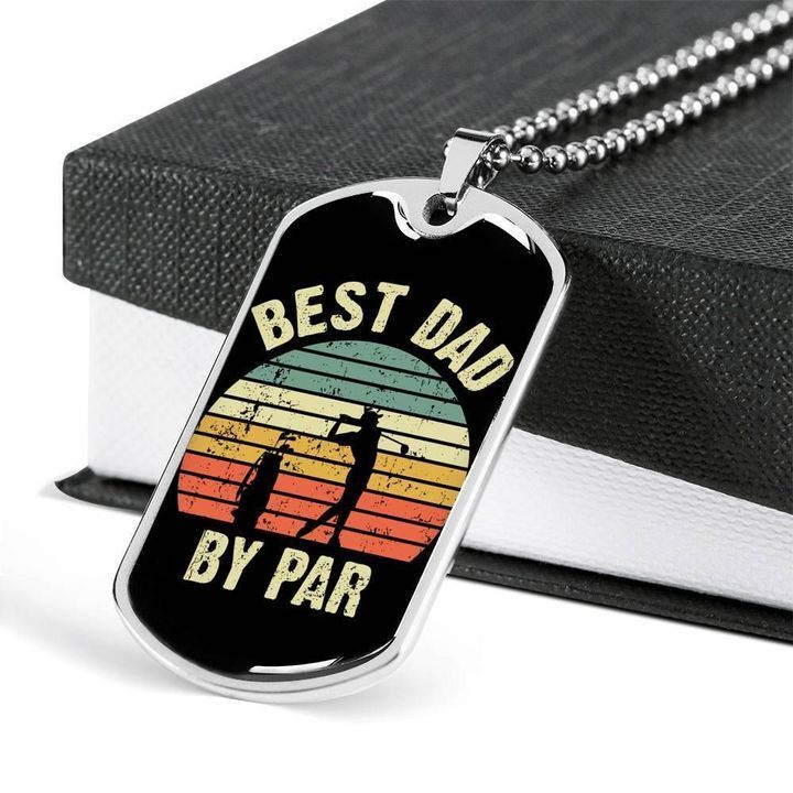 Retro Vintage Design Best Dad By Par Dog Tag Necklace Gift For Dad