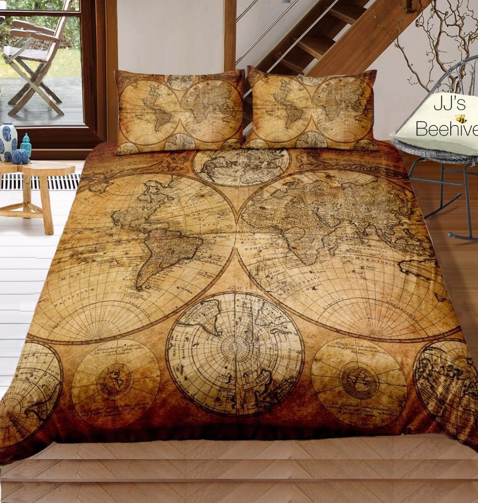 Retro World Map 3D Customized Duvet Cover Bedding Set