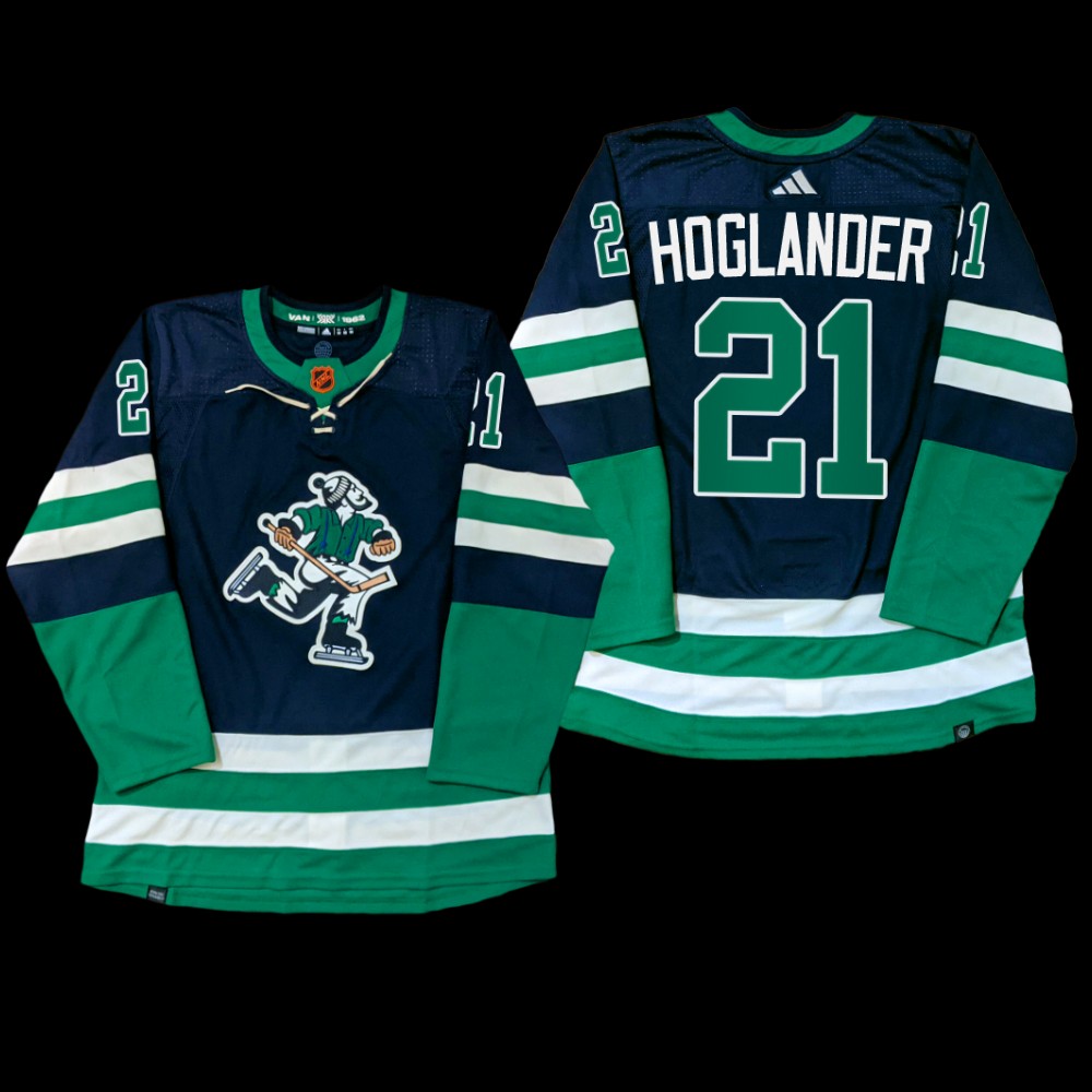 Reverse Retro Vancouver Canucks Nils Hoglander Jersey PrimeGreen Navy #21 Uniform