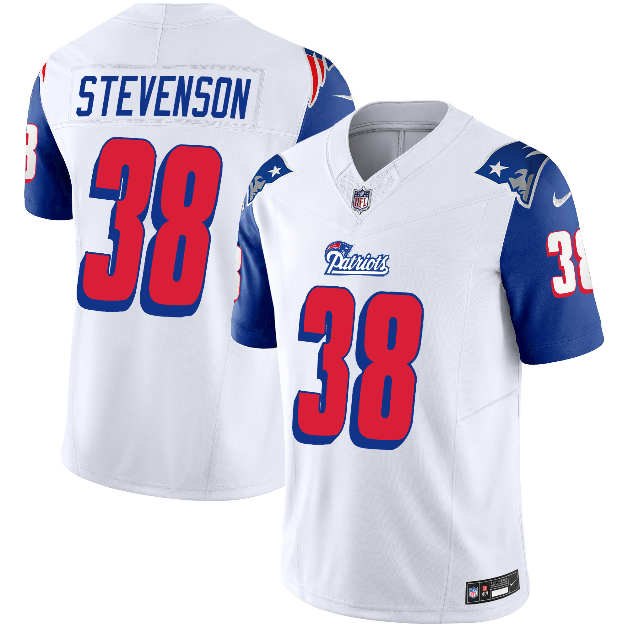 Rhamondre Stevenson Men's New England Patriots 1996 Throwback Limited Vapor Royal Sleeves Jersey - All Stitched 