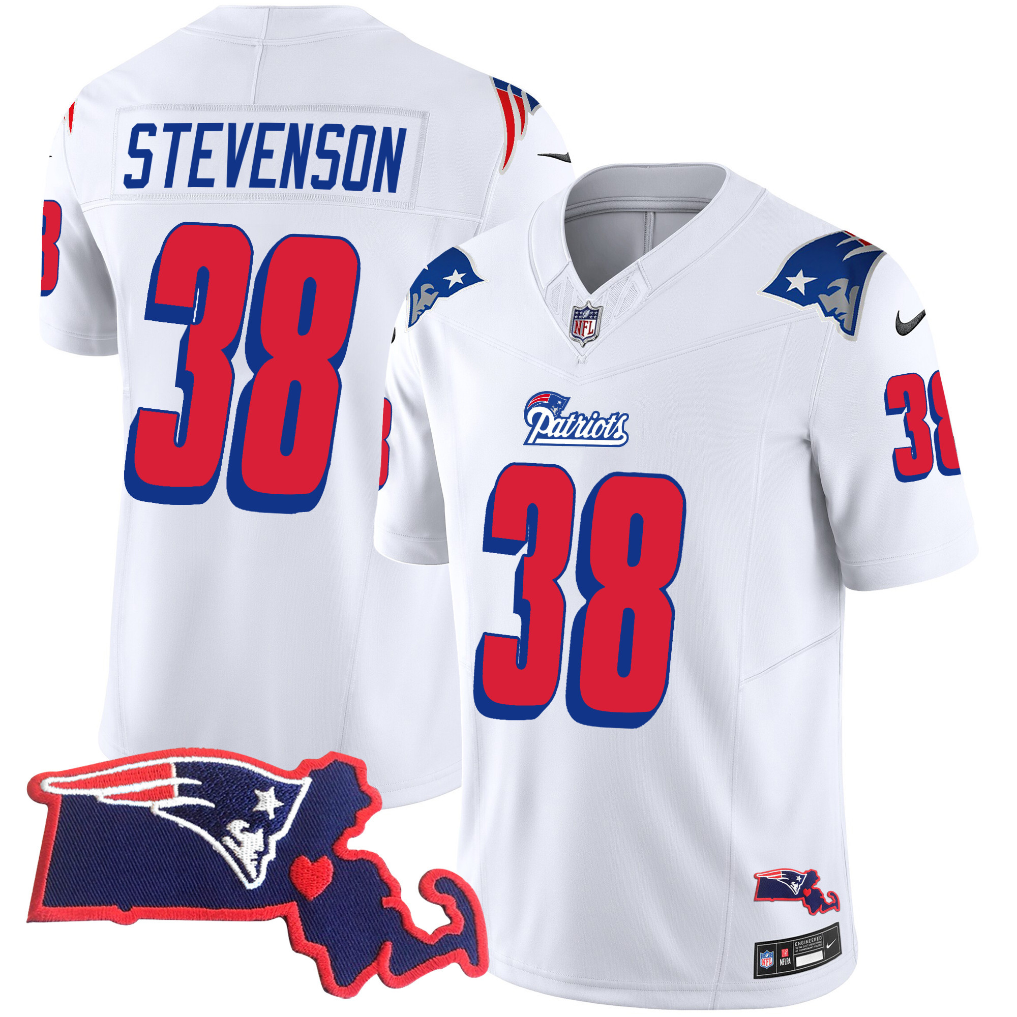 Rhamondre Stevenson Men's New England Patriots 1996 Throwback State Patch Vapor White Jersey - All Stitched 