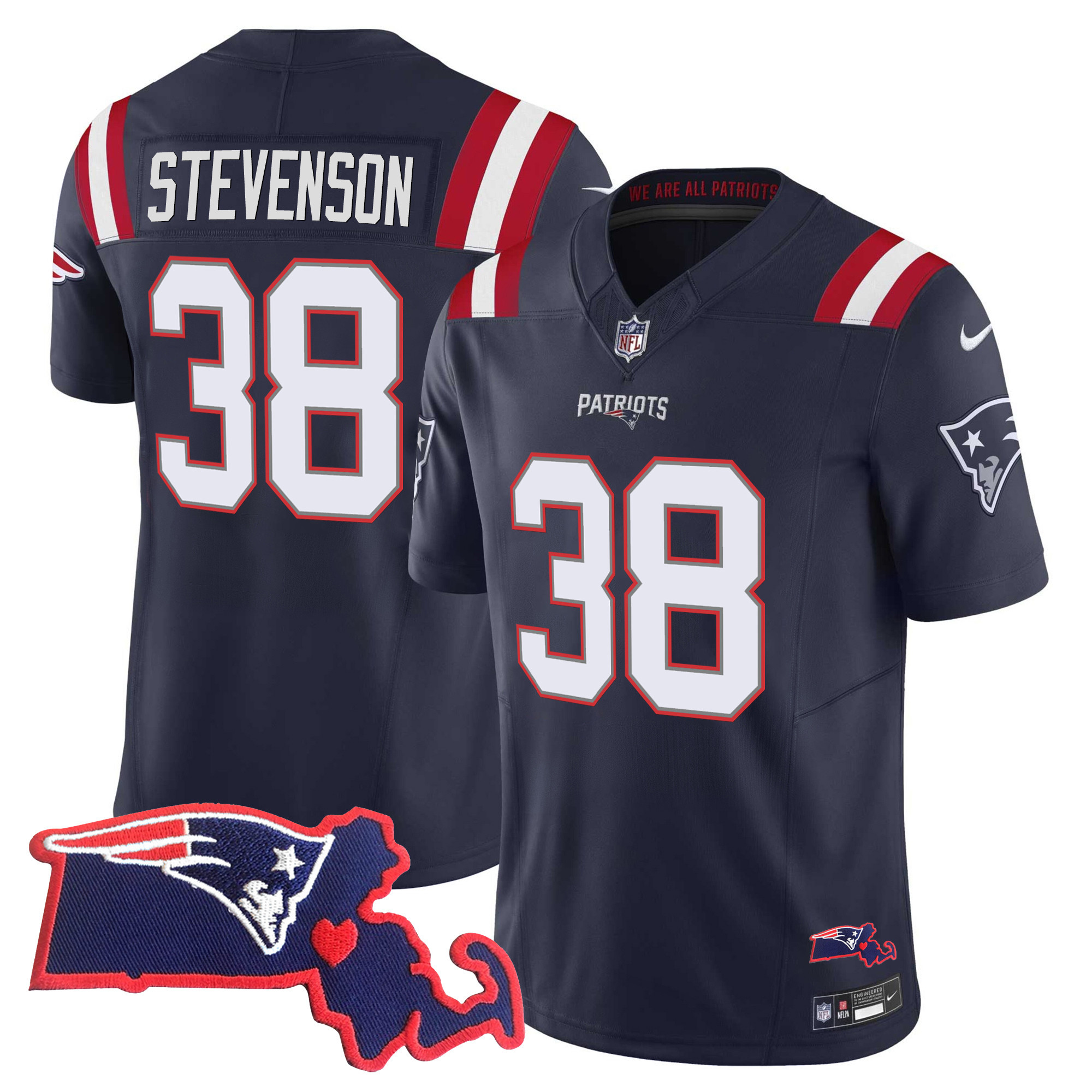 Rhamondre Stevenson Men's New England Patriots Bill Belichick "SB 36, 38, 39, 49, 51 Champions" Vapor Navy Jersey - All Stitched 