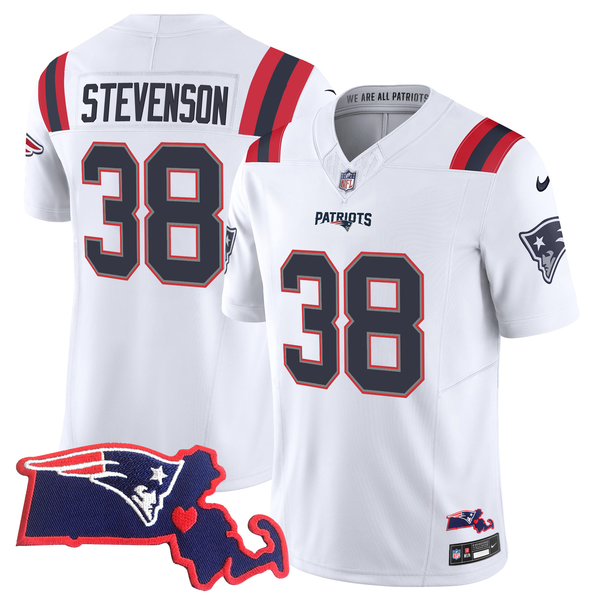 Rhamondre Stevenson Men's New England Patriots Bill Belichick "SB 36, 38, 39, 49, 51 Champions" Vapor White Jersey - All Stitched 