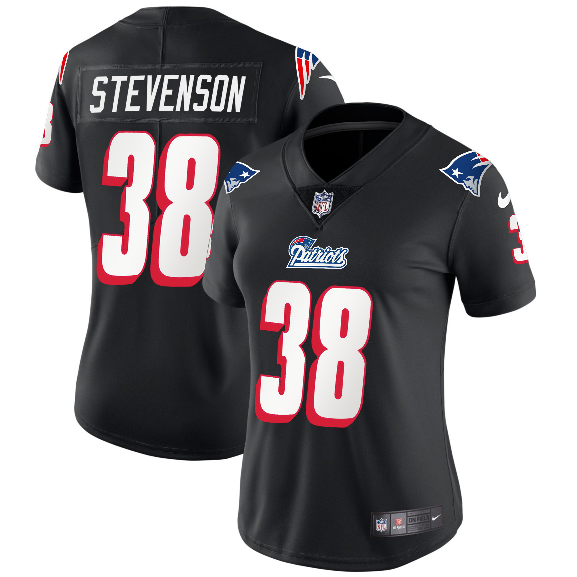 Rhamondre Stevenson Women's New England Patriots 1996 Throwback Limited Vapor Black Jersey - All Stitched 