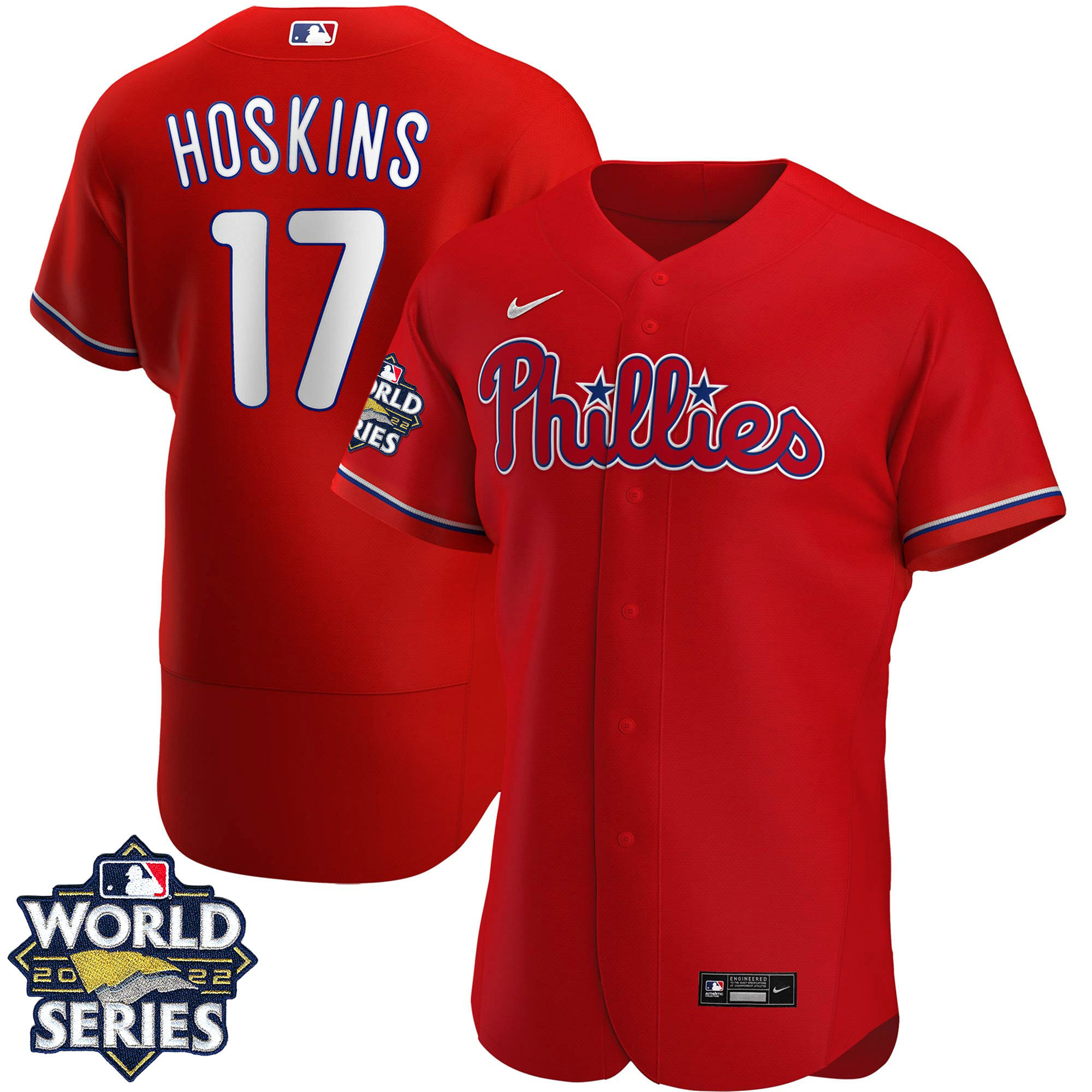 Rhys Hoskins Men's Philadelphia Phillies 2022 World Series Red Alternate Player Flex Base Jersey - All Stitched