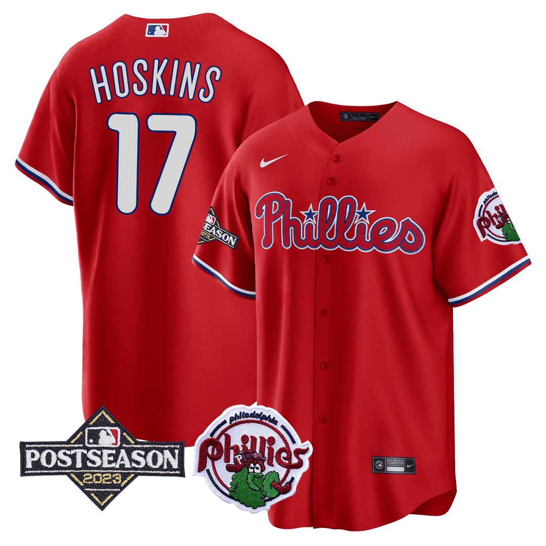 Rhys Hoskins Men's Philadelphia Phillies 2023 Postseason Patch Cool Red Jersey - All Stitched