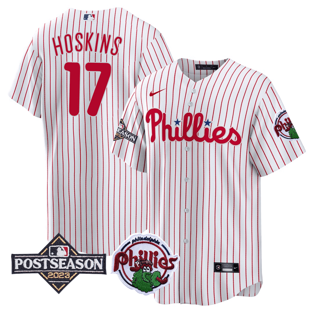Rhys Hoskins Men's Philadelphia Phillies 2023 Postseason Patch Cool White Jersey - All Stitched