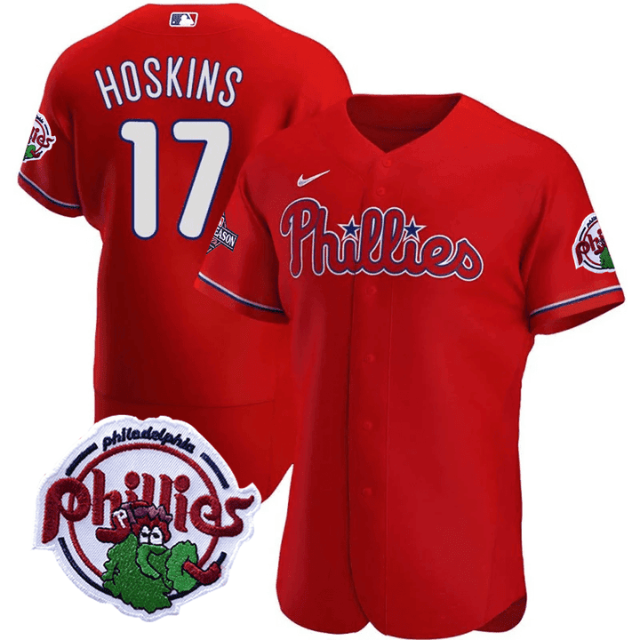 Rhys Hoskins Men's Philadelphia Phillies 2023 Postseason Patch Flex Red Jersey - All Stitched