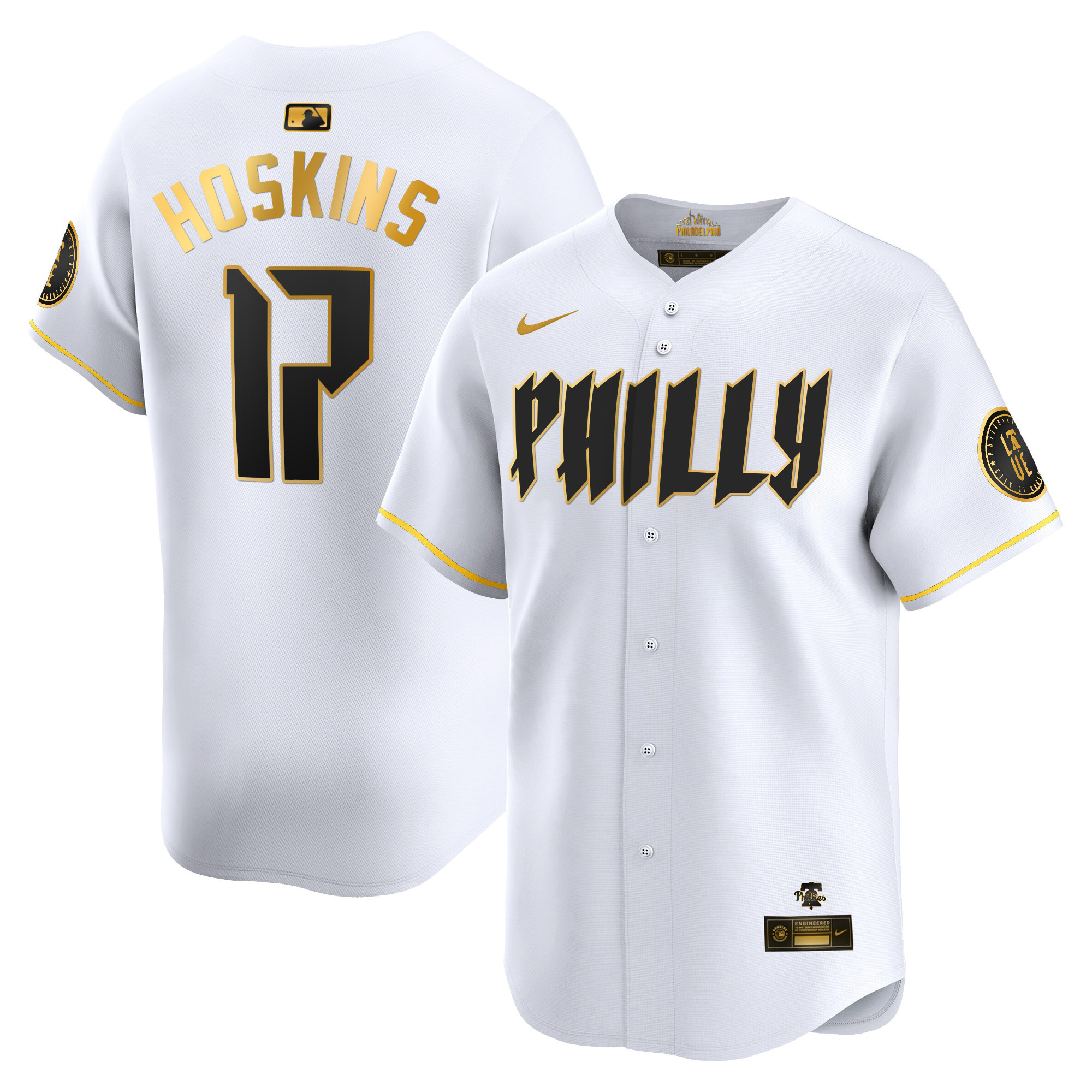 Rhys Hoskins Men's Philadelphia Phillies 2024 City Connect Vapor Premier Limited White Gold Jersey - All Stitched