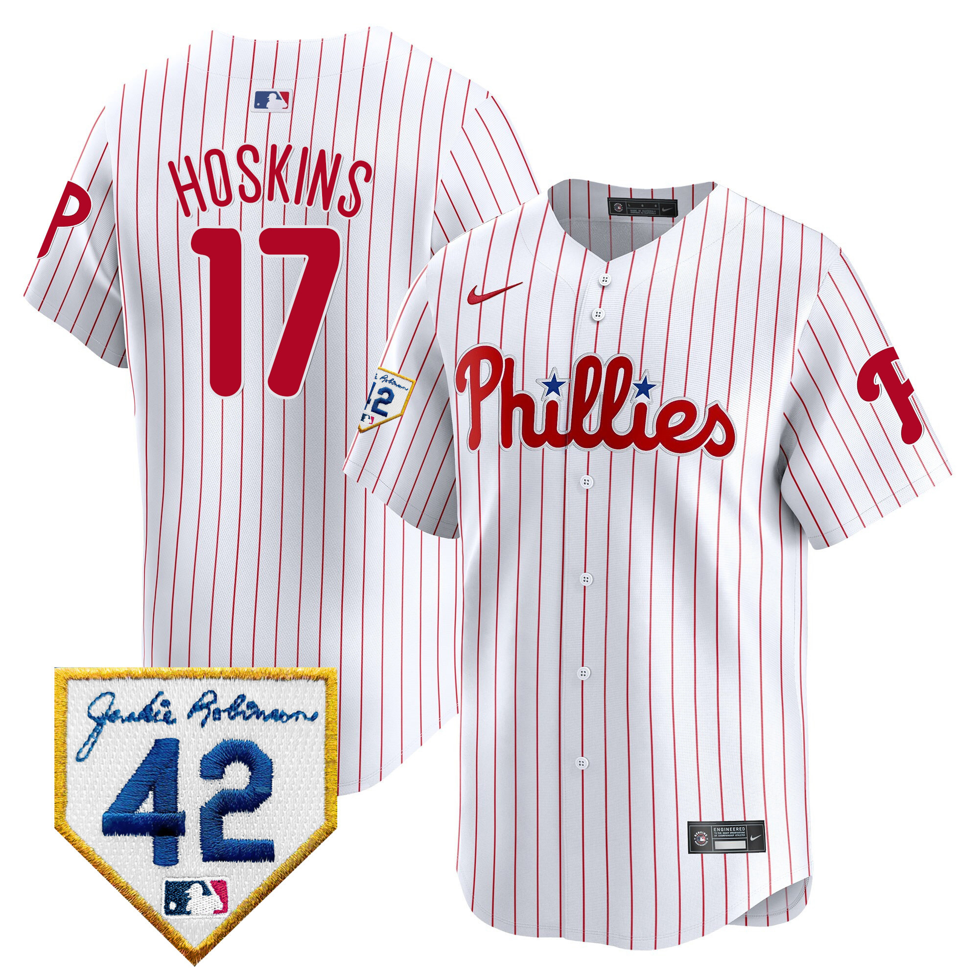 Rhys Hoskins Men's Philadelphia Phillies 2024 Jackie Robinson Patch Vapor Premier Limited White Jersey - All Stitched