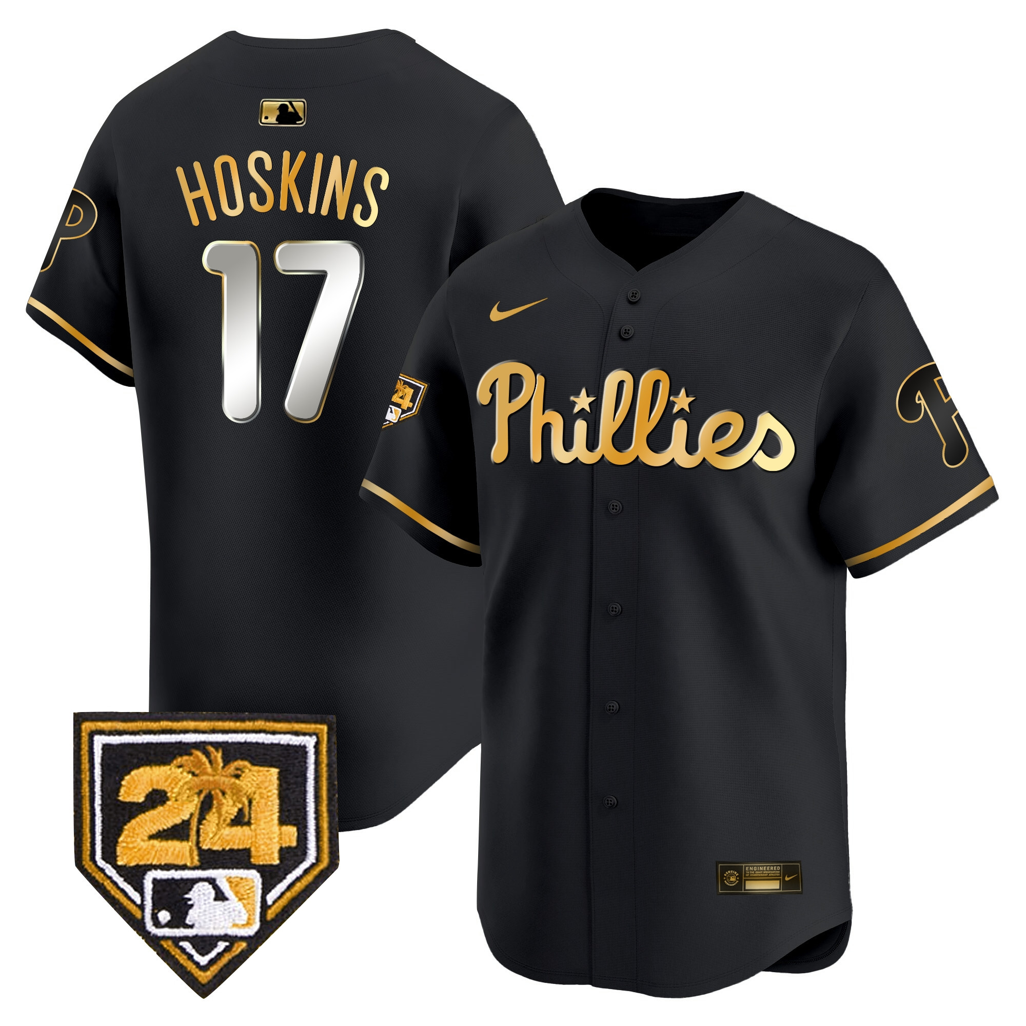 Rhys Hoskins Men's Philadelphia Phillies 2024 Spring Training Patch Vapor Premier Limited Black Gold Jersey - All Stitched
